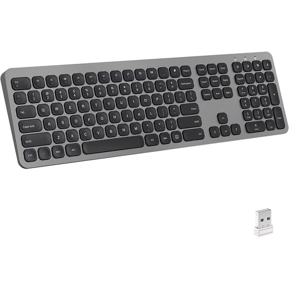 2.4GHz Wireless with Number Pad Full Size Design for Laptop Desktop PC Tablet, Windows iOS Android - Grey