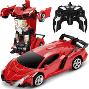 Petbank RC Transform Car Toy, 2.4Ghz Remote Control Transform Car Robot Toy, 1:18 Scale One-Button Deformation Race Car Toys for Boys Girls Ages 4-12, Red