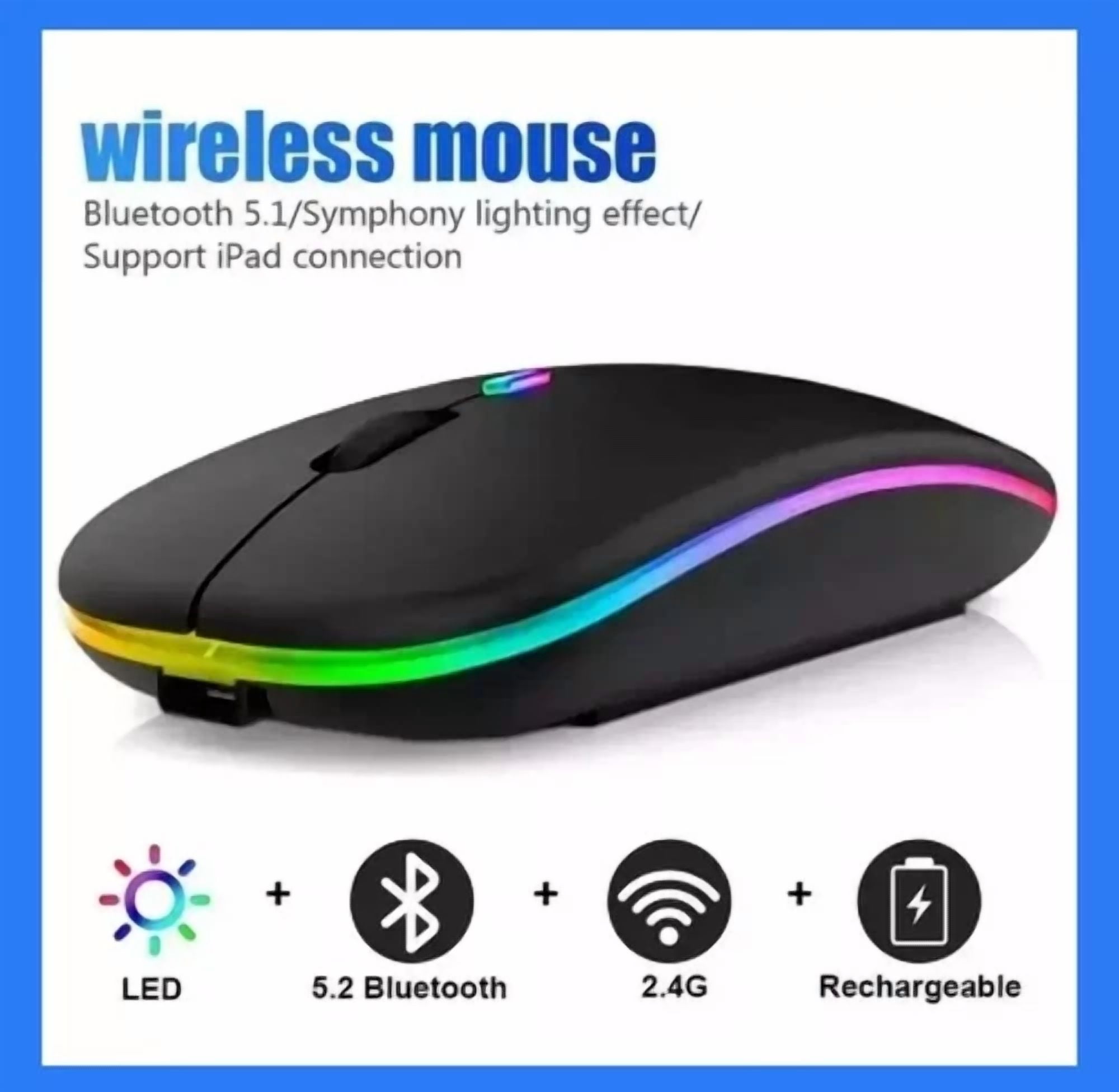 2.4Ghz Bluetooth Wireless Optical Mouse Usb Rechargeable Rgb Office Pc Laptop