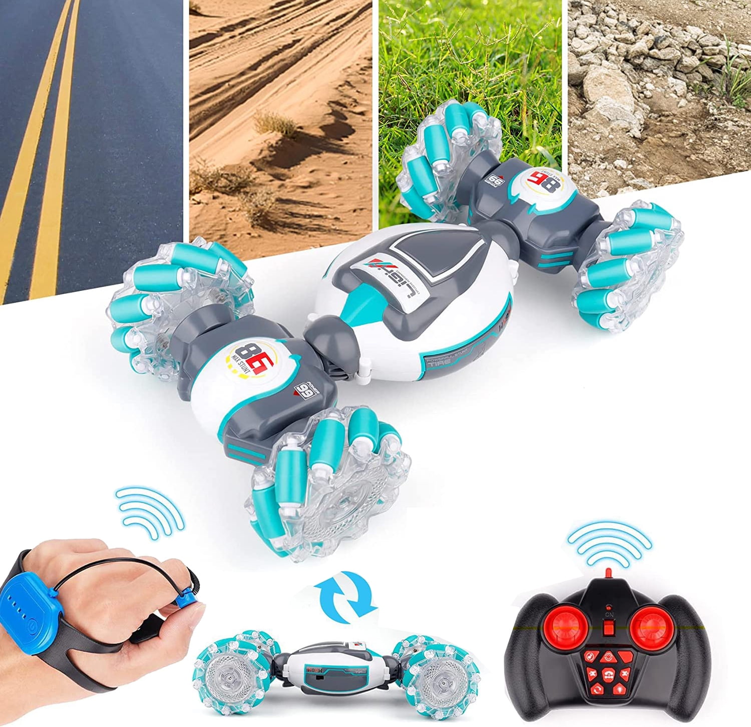 2.4Ghz Hand Controlled Remote Control Cars, 4WD Transform Off Road for Rotating