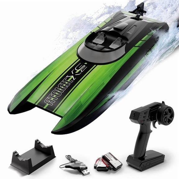 Remote Control Boat, 30MPH High Speed Waterproof RC Boat with 2.4GHz Remote, Automatic flip, Low Battery &Out-of-Range Alarm, 2 Batteries for Pool & Lake Racing