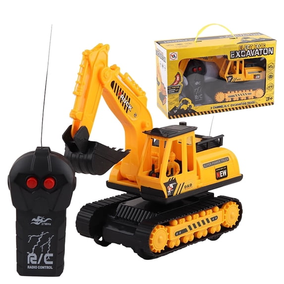 Remote Control Excavator Toy, 2.4Ghz 2CH Large Construction Vehicle with Rubber Tracks, Realistic Sound and Light, Engineering Toy for 3-5 Years