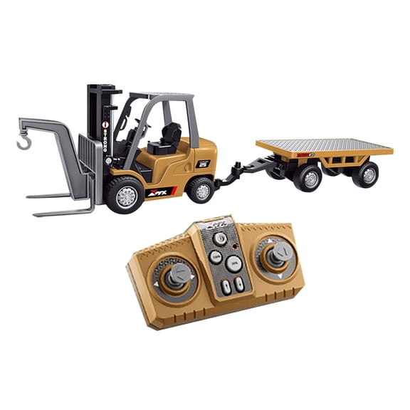 2.4Ghz Remote Control Forklift With Trailer,Rc Forklift Truck With Spray, Cool Lights,Sound,1/24 Scale Rechargeable Construction Toys Set With Flatbed Truck