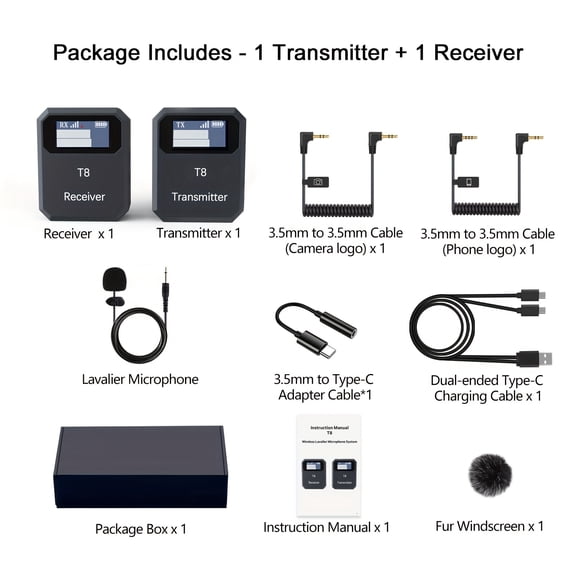 2.4Ghz Wireless Lavalier Microphone with Dual Transmitter, 48Khz 24Bit Lapel Mic, 100FT Range, 5 Hours Battery Life for Online Classes, Vlogs, Streaming, Youtube, Compatible with Cameras, Smartphones
