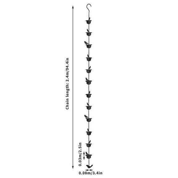 2.4M Mobile Iron Bird Outdoor Rain Chain Decor Attached Hanger Wind Chimes Bells Smile Home