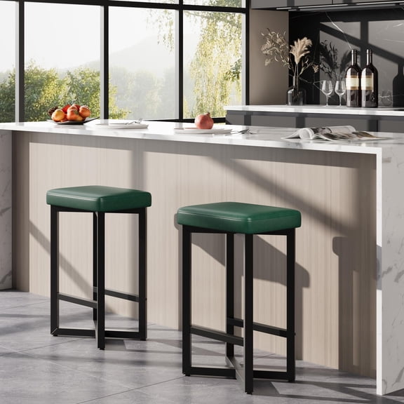 2/4PCS Bar Stools with Footrest, Counter Height Backless Barstools with Metal X-Frame, Upholstered PU Leather Seats, Modern Kitchen Stools for Island, Home Bar, Dining Room,