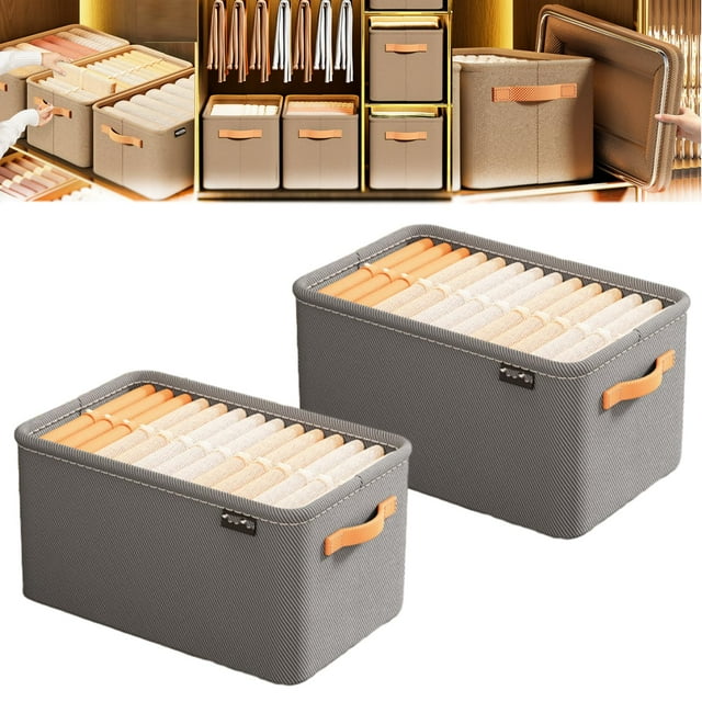 2/4PCS Cation Multi Functional Folding Wardrobe Organizer, Multi-functional Folding Wardrobe Boxes, Foldable Drawer Storage Boxes with Handles(18.5*11.02*7.87 inches) (Grey*4)