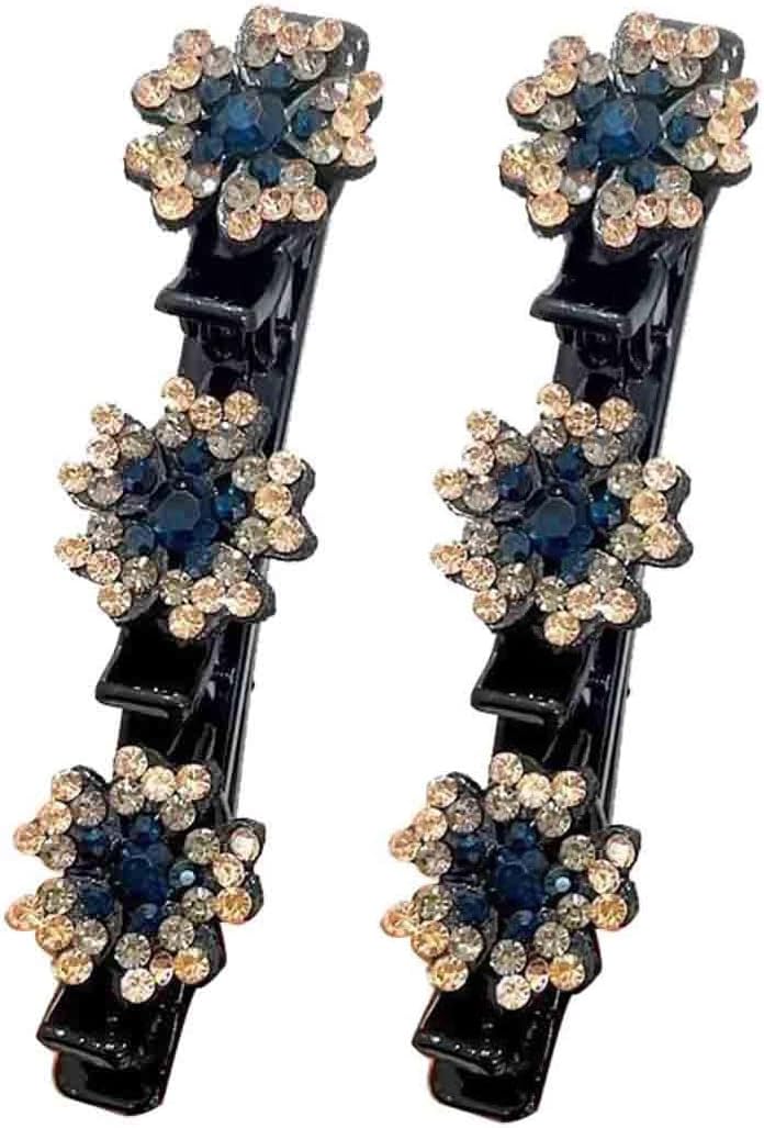 2/4PCS Crystal Stone Braided Hair Clips, Clover Rhinestone Hair Clips