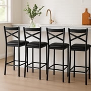 2/4PCS Home Bar Stools, PU Upholstered Bar Chairs, Kitchen Island Chairs With X-Shaped Backrest And Metal Footrest, Black Counter Height Chairs For Dining Room, Coffee Shop