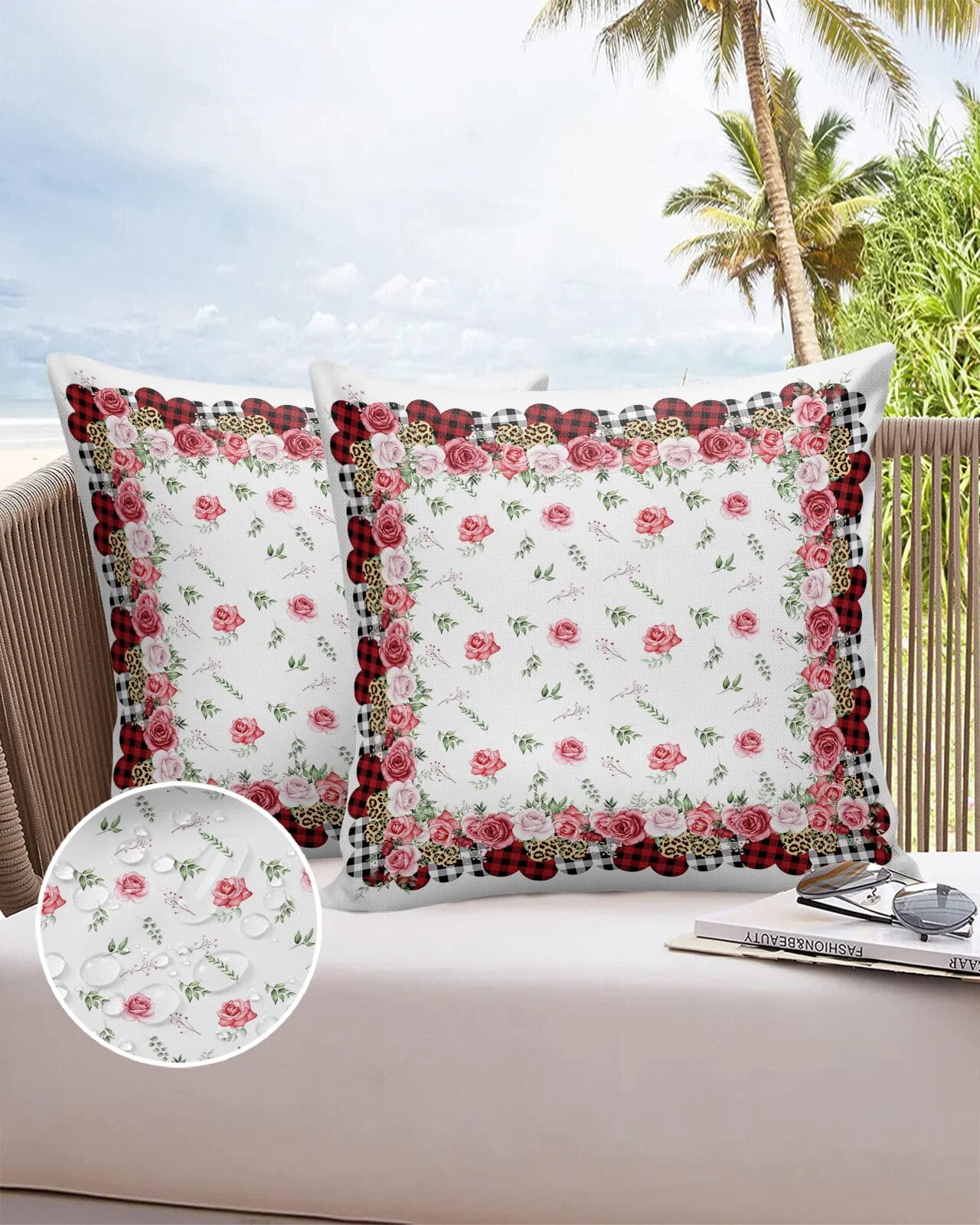 2 4pcs Outdoor Cushion Cover Valentine's Day Leopard Print Love Roses 