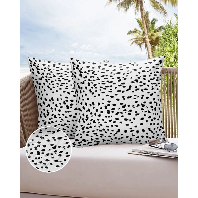 2/4PCS Outdoor Garden Chair Waterproof Cushion Cover Black Spots White