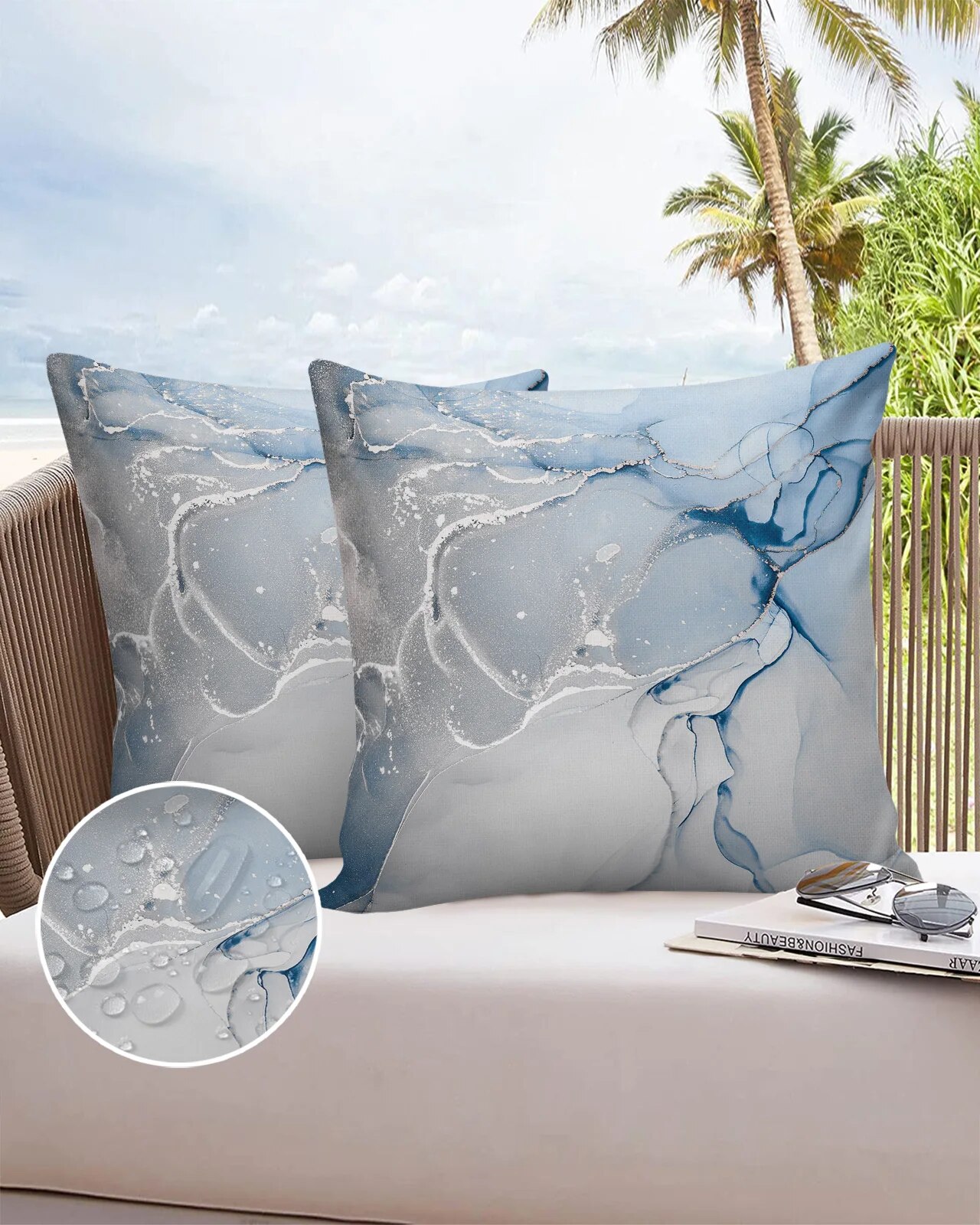 2/4PCS Outdoor Pillowcase Blue Marble Texture Waterproof Decorative