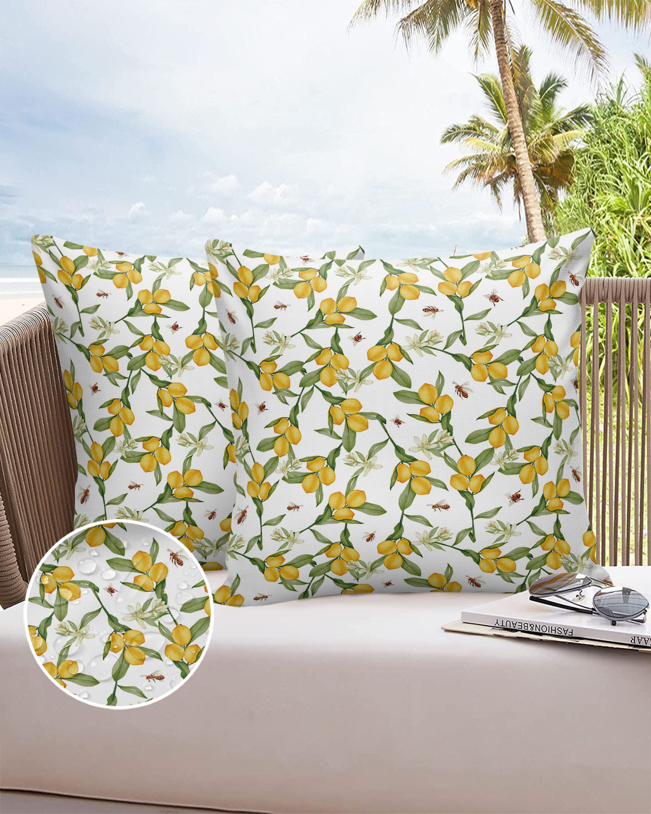 2/4PCS Outdoor Pillowcase Summer Lemon Fruit Waterproof Decorative Sofa