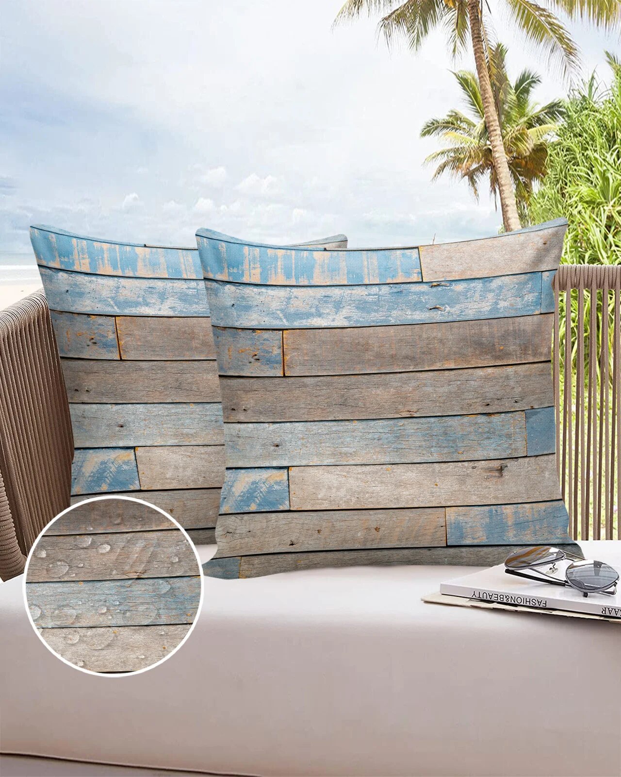 2/4PCS Outdoor Waterproof Pillowcase Blue Vintage Wood Grain Antique