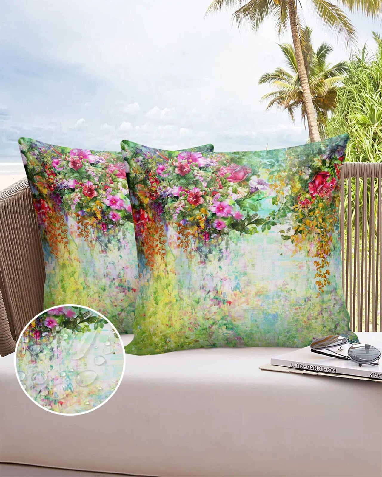 2/4PCS Outdoor Waterproof Pillowcase Flower Watercolor Vineman Rose