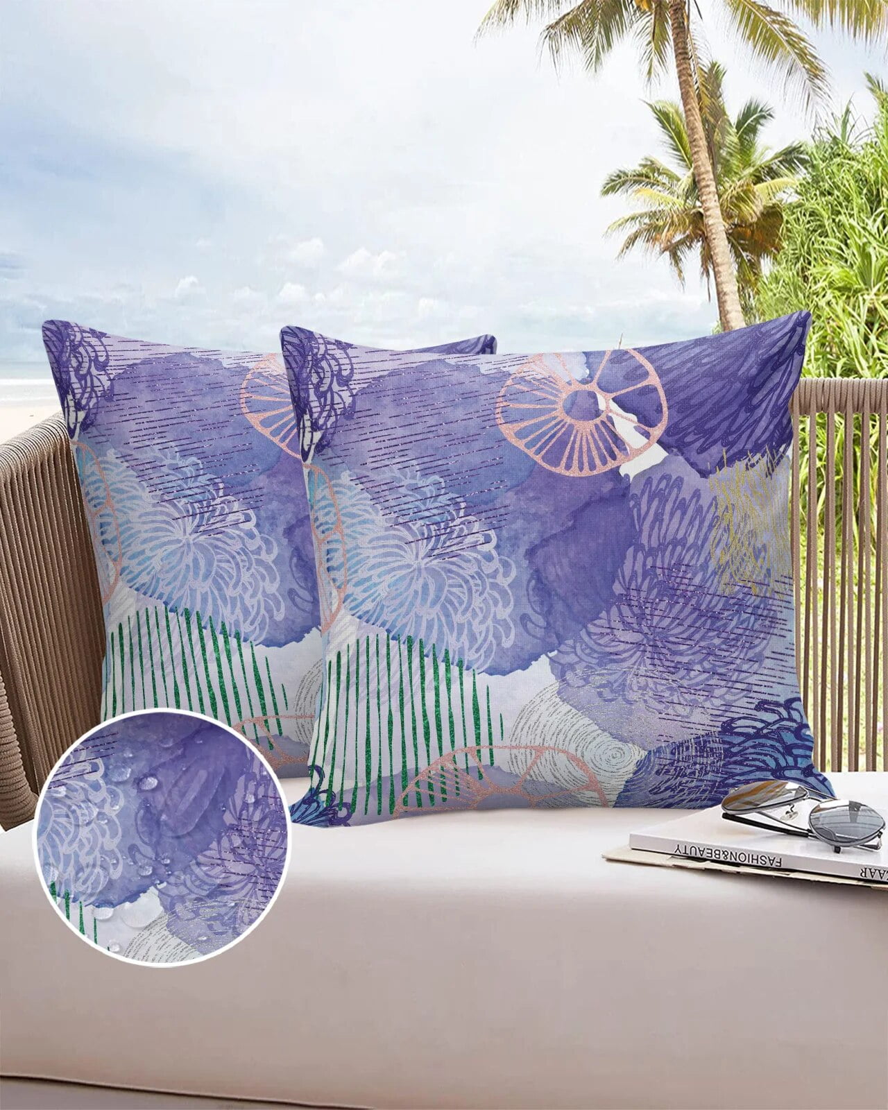2/4PCS Outdoor Waterproof Pillowcase Watercolor Flower Purple