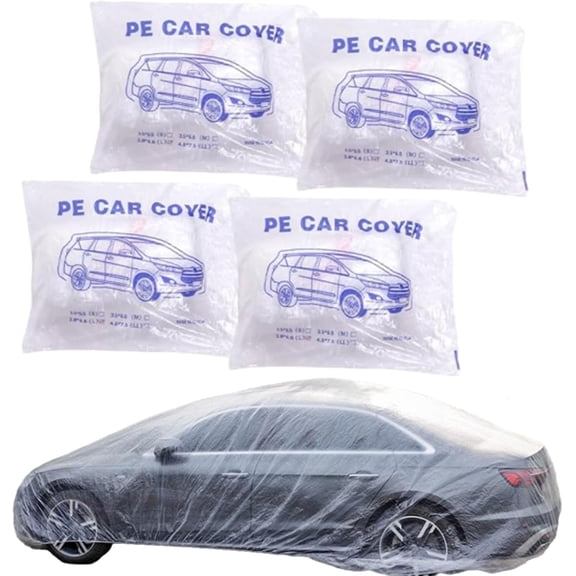 2/4PCS Plastic Wrap for Cars, Rain Dust Garage Cover with Elastic, Disposable Clear Plastic Wrap for Cars for Indoor and Outdoor Snow/Rain Weather Protection(4PCS-M)