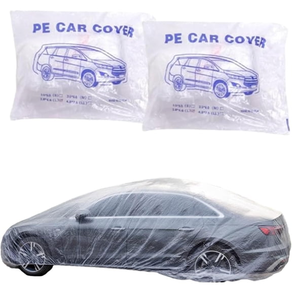 2/4PCS Plastic Wrap for Cars, Rain Dust Garage Cover with Elastic, Disposable Clear Plastic Wrap for Cars for Indoor and Outdoor Snow/Rain Weather Protection