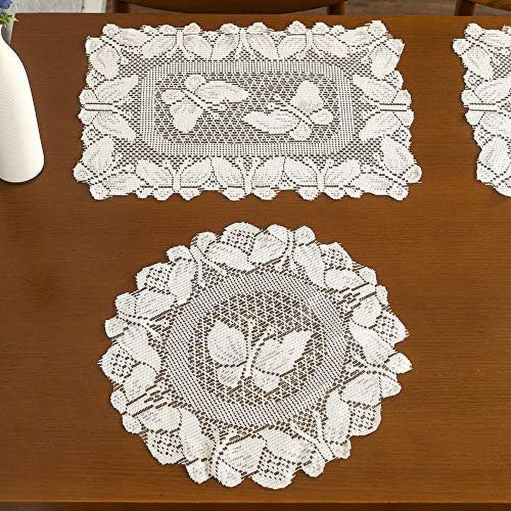2 4PCS Round Rectangular Lace Table Placemats With Butterfly Patterns