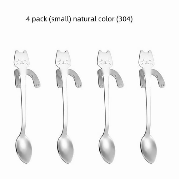2/4PCS Set 304 Stainless Steel Cat Spoon Creative Cartoon Hanging Edge Spoon Cute Coffee Spoon Gold-plated Stirring Spoon
