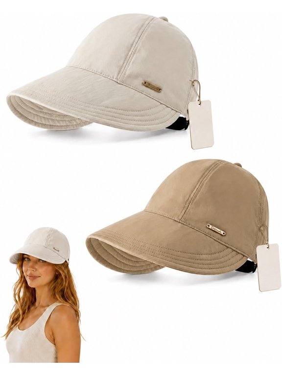 2/4PCS Women's Wide Brim Sun Visor Hat, Upf 50+ Wide Brim Sun Visor Adjustable Open Top Cap