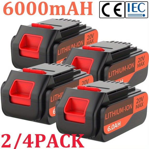 2/4Pack 6000mAh 20V Lithium Battery Replace for Black and Decker 20V Li-ion Batteries LBXR20 LB20 LBX20 LBXR2020-OPE LBXR20B-2 LB2X4020 Compatible for Black and Decker 20V Cordless Tools