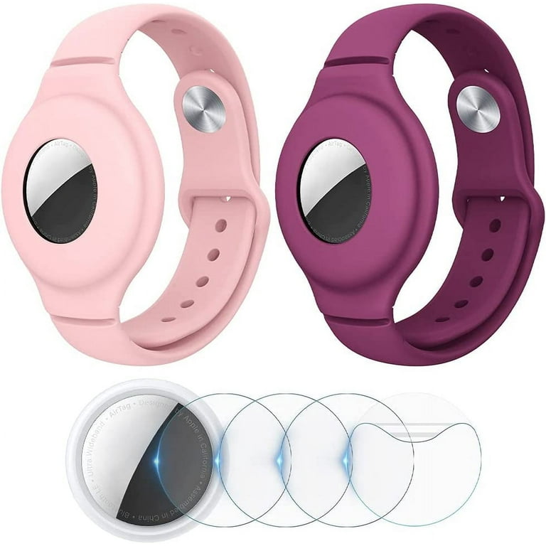 2 4Pack AirTag Bracelet for Kids 2 Pack Silicone Watch Bands 4 Pack Anti Scratch Films for Kids Upgraded Metal Studs Anti dropping Wristband