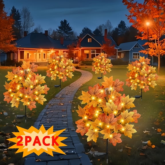 2/4Pack Solar Garden Lights Outdoor, IP44 Watertight Artificial Solar Fall Lighted Maple Tree, 40LED with Maple Leaf Solar Stake Lights Outdoor, Thanksgiving Gift, Solar Fall Lights, for Yard Pathway