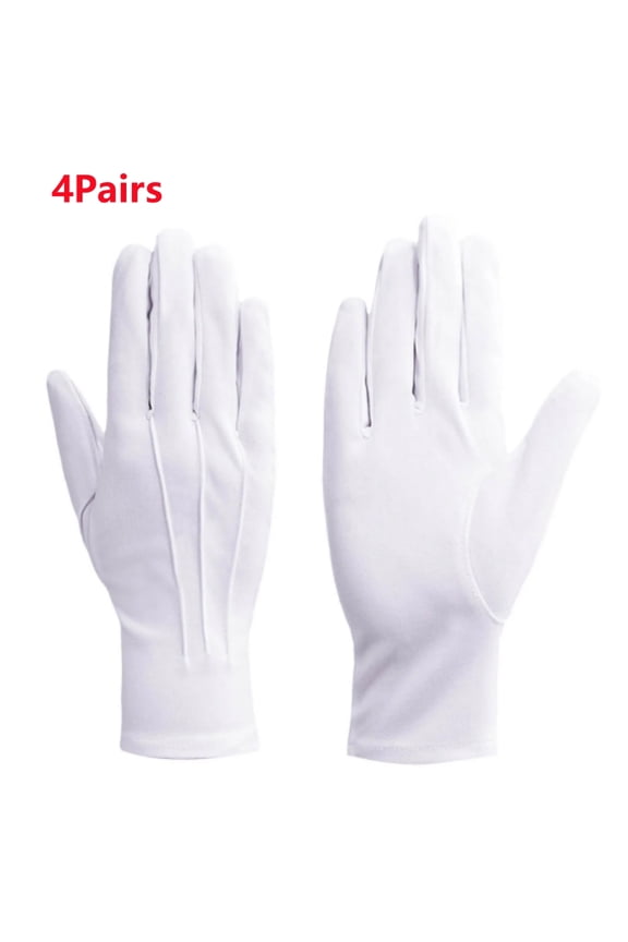 2/4Pairs White Gloves Tuxedo Formal Uniform Cotton Gloves Men Women Breathable Full Finger for Guard Band Butler Costume Gloves