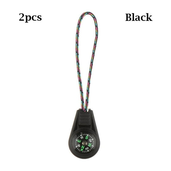 2/4Pcs 120*26mm Keychain Bag Accessories Camping Hiking Plastic Mini Survival Compass Zipper Tail Rope Pocket Compasses EDC Outdoor Tools BLACK 2PCS