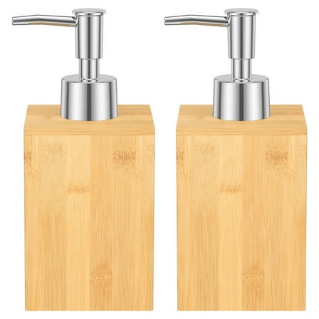 2/4Pcs Bamboo Soap Dispenser with Stainless Steel Pump 8.45oz Refillable Wood Soap and Lotion Pump Dispenser for Kitchen Bathroom Hotel