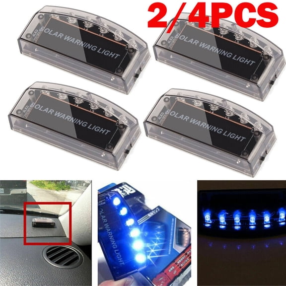2/4Pcs Car Solar Power LED Fake Alarm Warning Security Anti-Theft Flashing Light