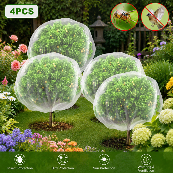 2 / 4Pcs Garden Bug Netting 7x8 Ft, Fruit Tree Protective Net with Drawstring, Insect Bird Barrier for Plants Vegetables Flowers, Reusable PE Mesh Cover