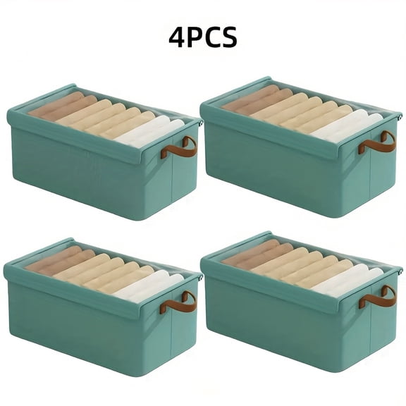 2/4Pcs Large Cationic Fabric Storage Box - Foldable Flat with Visible Lid & Handles, Under-Bed Closet Organizer for Clothes Blankets Bedding Toys Dorm