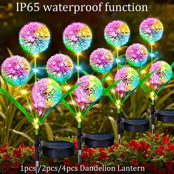 2/4Pcs Solar Garden Lights Outdoor Decor  Dandelion Solar Flower Lights, 2 Modes 16 LED Colored Solar Lights for Outside, Waterproof Decorative Flowers for Yard, Patio, Gifts for Women Mom