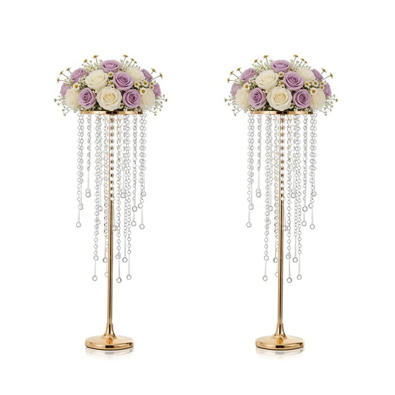2/4Pcs Wedding Centerpieces Gold Vases,29.5in Tall Crystal Flower Vase Metal Flowers Stand for Party Tables Decorations