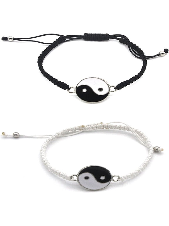 2-4Pcs Yin Yang Tai Chi Beads Infinity Braided String Rope Bracelets Handmade Waterproof Adjustable Cord Strand Bracelet for Men Women Friend Couple Matching Friendship Jewelry Gift