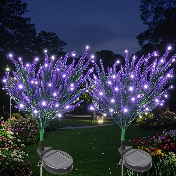 2/4Pcs  solar lavender outdoor decorative garden channel ambient lights, vibrant purple solar LED landscape lighting, solar garden lights, garden lighting, outdoor lighting | IP65 waterproof