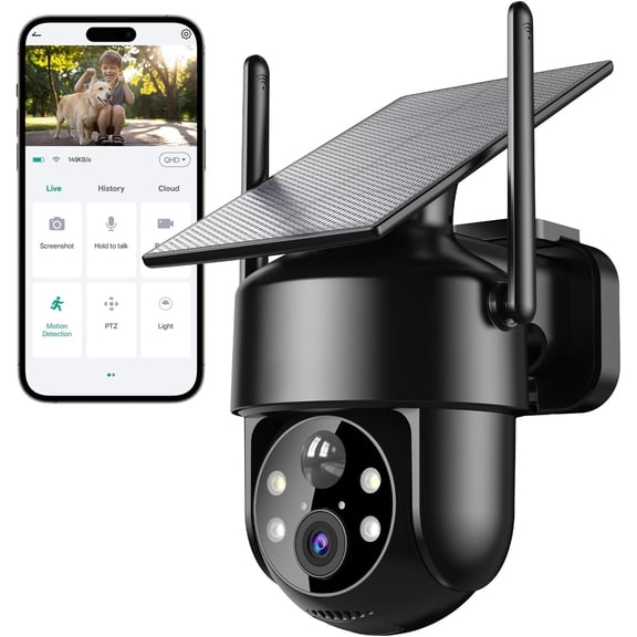 2.4g WiFi Cameras Outdoor, 360? View Solar Cameras for , Color Night Vision, AI Detection, 2-Way Audio, Spotlight Siren , SD/Cloud Storage