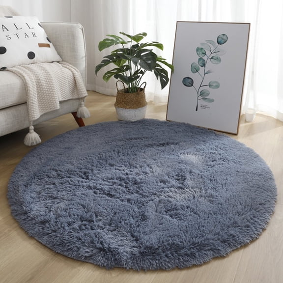2.4inch Soft Grey Round Rug for Bedroom Modern Fluffy Circle Carpet for Kids Girls Baby Room Indoor Shaggy Plush Circular Nursery Rugs Cute Cozy Area Rugs for Living Room