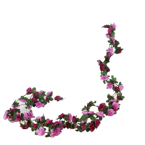 2.4m Valentine's Day Flower Garland,Fake Red Roses Vines Plastic Flowers,Faux Plastic Outdoor Hanging Floral Garland Decoration,for Wedding Arch Bedroom Home Wall Backdrop Room Decor(Purple1)