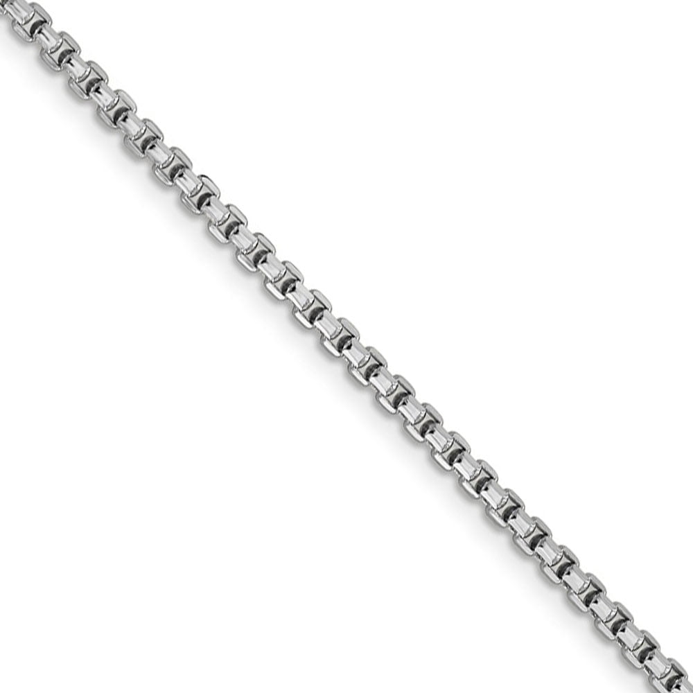 2.4mm, 14k White Gold Hollow Round Box Chain Necklace, 24 Inch