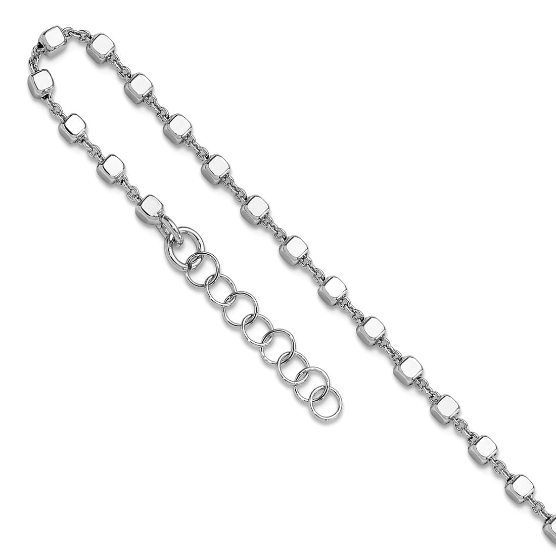2.4mm 925 Sterling Silver Rhodium Plated Polished Cube Link With 1in. Extension Anklet 9 Inch Anklet for Women