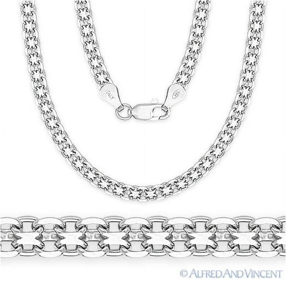 2.4mm Bismark Link Italian Chain Necklace in .925 Sterling Silver w/ Rhodium