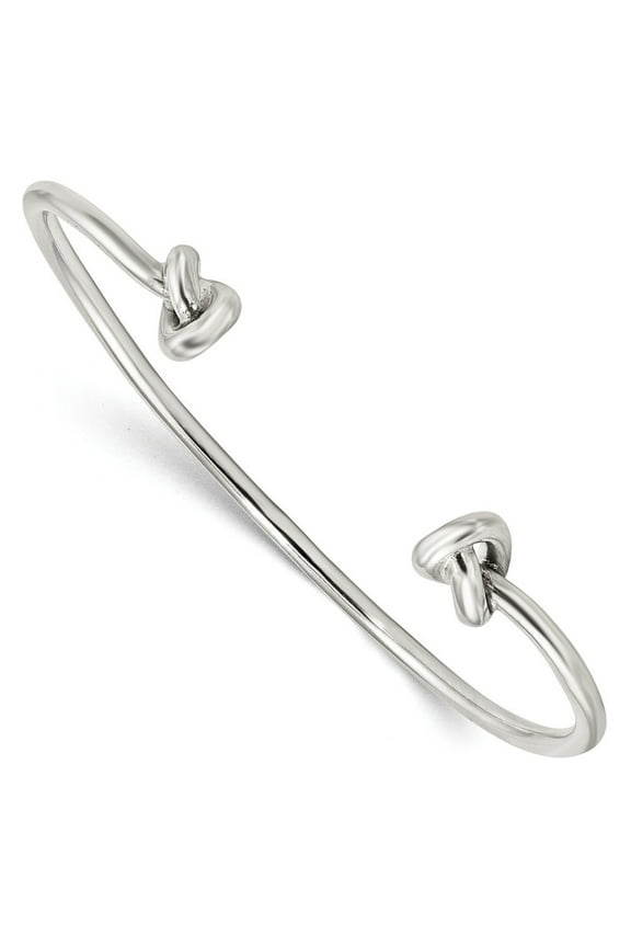 2.4mm Sterling Silver Polished Knotted Ends Cuff Bangle Bracelet - 9.3 Grams