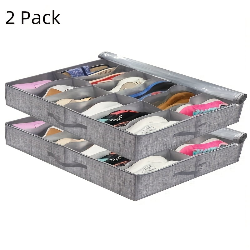 2/4pcs Under Bed Shoe Storage Organizer Bags, Breathable Canvas with Sturdy Sidewalls & Reinforced Handles, Space-Saving Shoe Container for Closet Or Bedroom Organization