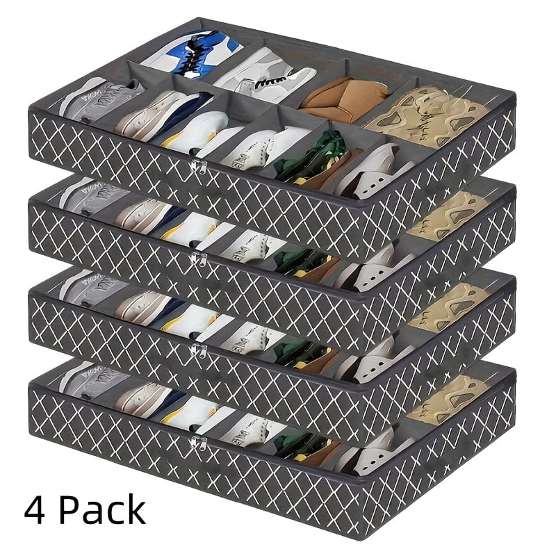 2/4pcs Under Bed Shoe Storage Organizer Bags, Breathable Canvas with Sturdy Sidewalls & Reinforced Handles, Space-Saving Shoe Container for Closet Or Bedroom Organization