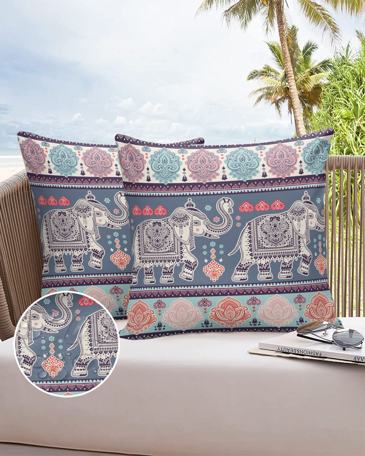 2/4pcs Pillow Case Ethnic Indian Elephants Waterproof Pillowcase rative