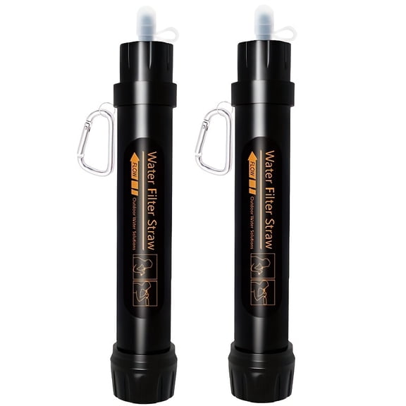 2/4pcs Portable Personal Water Filter Straw, 0.1 Micron Mini Purifier, Black ABS with Carabiner, Compact Durable for Hiking, Camping, Travel & Emergency