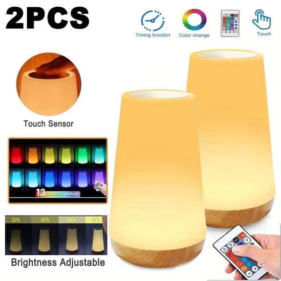 2/4x LED RGB Night Light Bedside Lamp Touch Dimmable Tabletop W/ Remote Control